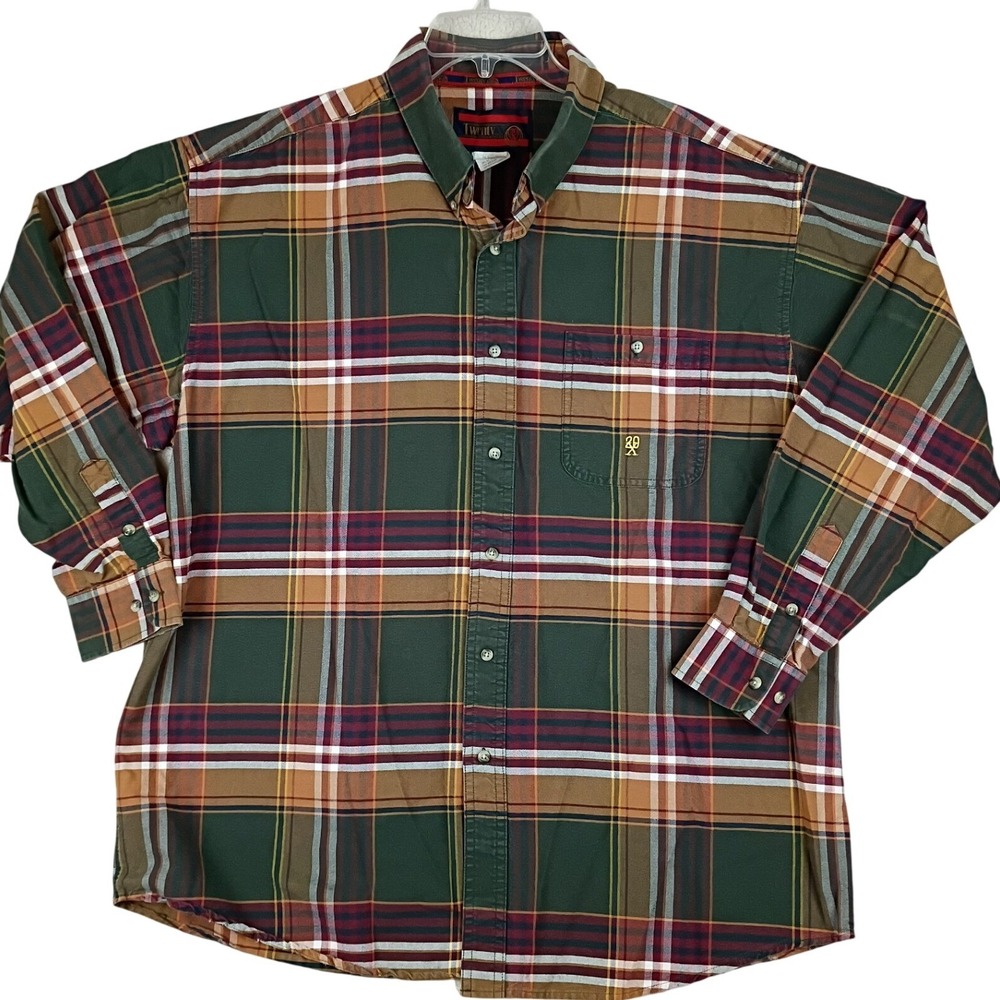 Twenty X Plaid Button Down Shirt Mens XXL Green Heavy Brushed Cotton Western